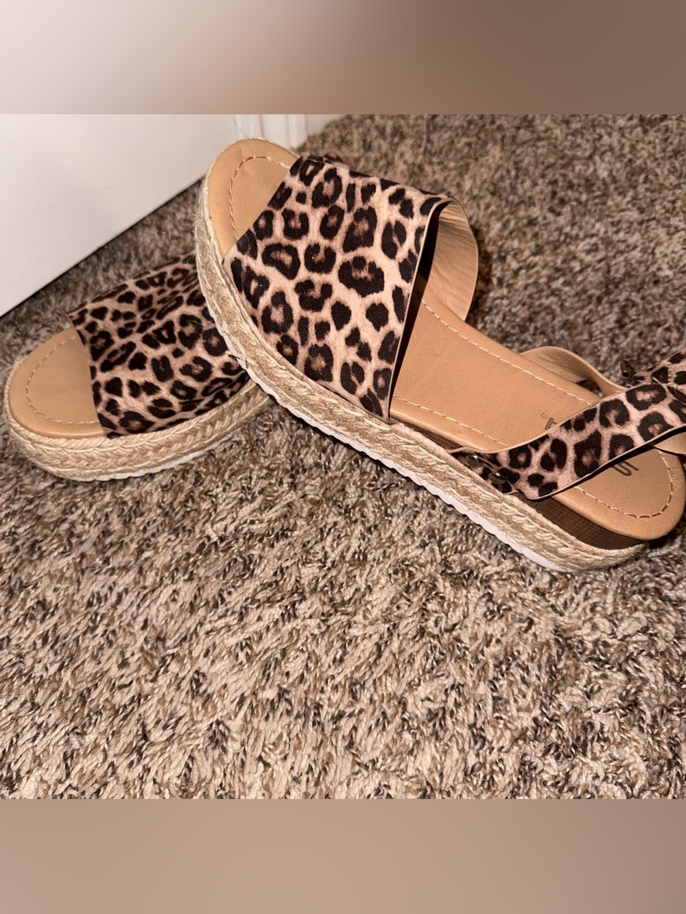 Soda Leopard Print Espadrille Slide Sandals - Brown/Tan